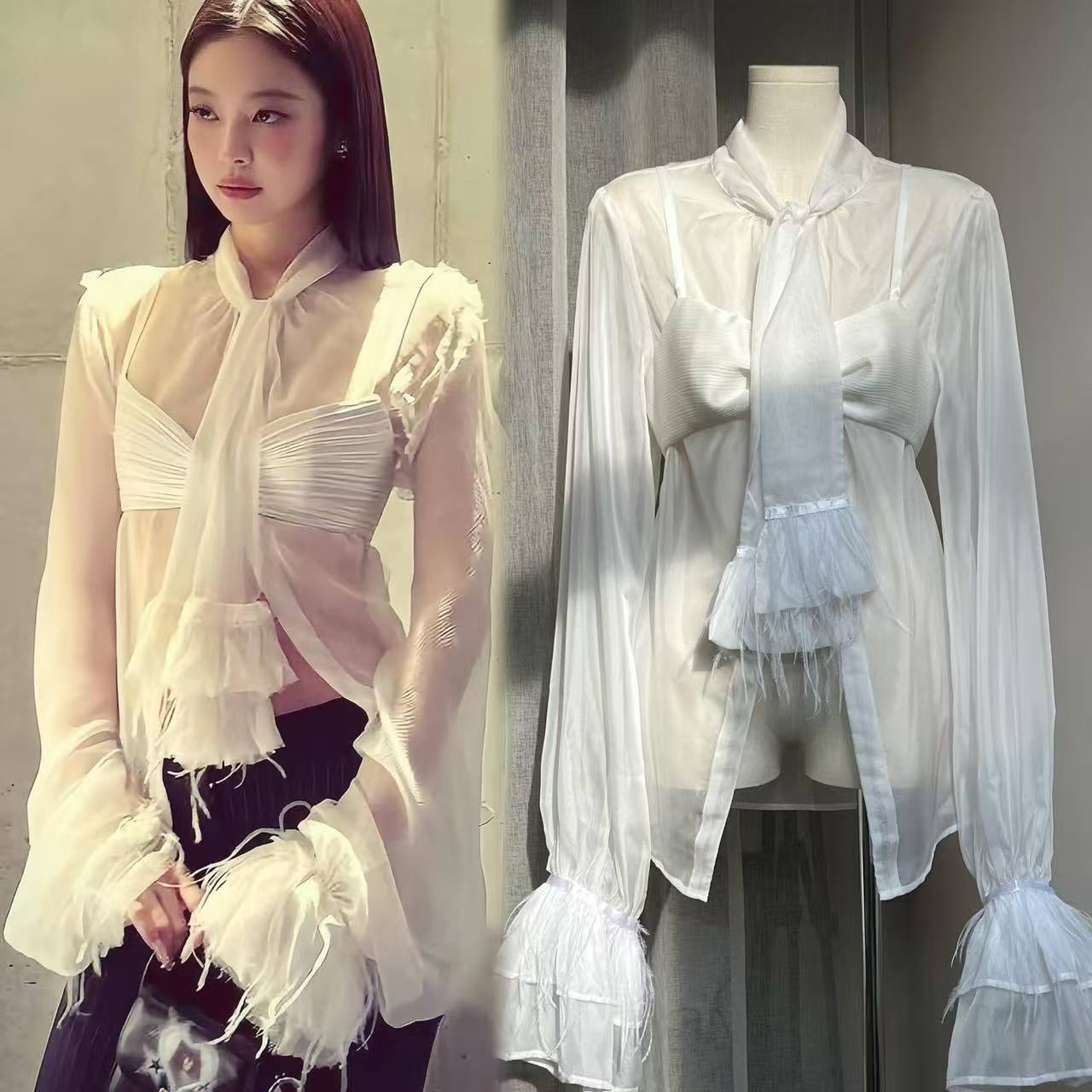 Jennie金珍妮同款白色透视衬衫