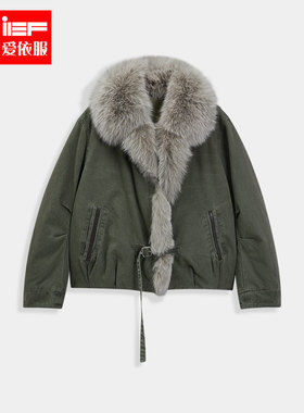 IEF/爱依服2025冬季新款军绿色毛领派克羽绒服女保暖休闲百搭外套