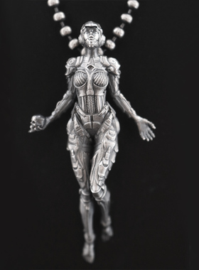 匠艺原创设计机械朋克女小众个性复古素银手工男女项链潮饰品挂坠