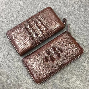 泰国鳄鱼皮手抓包男士长款真皮手拿包商务鳄鱼头骨拉链钱包高级感