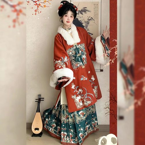 荟萃阁原创汉服女【春华载】明制合领衫长袄加绒加厚马面裙秋冬款