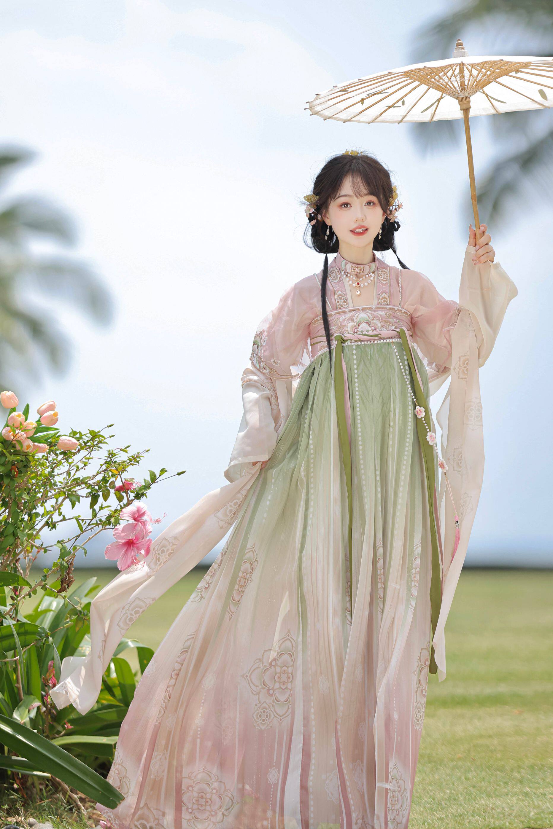 荟萃阁原创汉服女【桃红柳绿】唐制齐胸刺绣印花仙气日常显瘦夏季