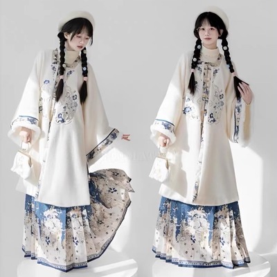 荟萃阁原创【绒绒】汉服女明制方领对襟衫马面裙加厚加绒刺绣冬款