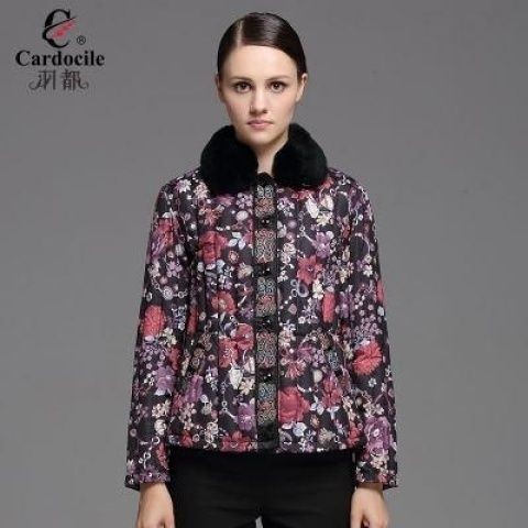羽都春秋冬女士媽媽羽絨服花色外套羽絨內(nèi)膽加厚七彩玫瑰保暖外穿