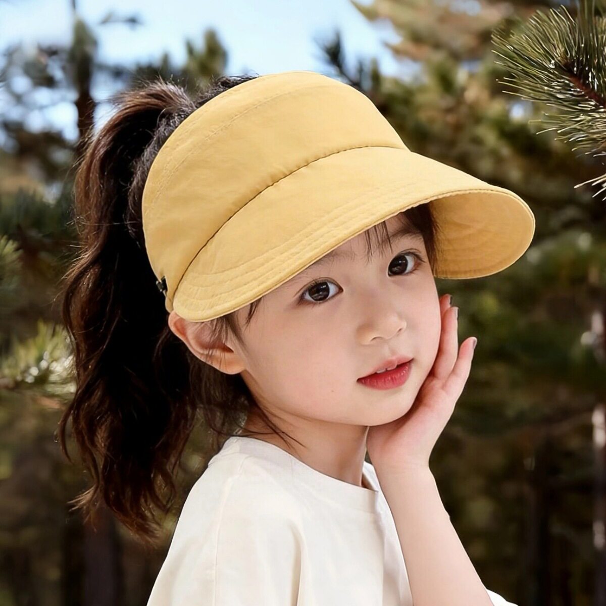 女童防晒帽夏季儿童帽子可扎马尾女孩空顶帽宝宝遮阳帽男童太阳帽