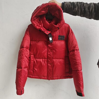 外贸原单女款冬季棉衣纯色休闲短款连帽不可脱卸棉服冬装