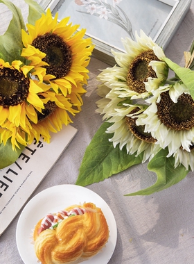 高档单束向日葵仿真花假花手捧花领证拍照摄影道具花结婚手把花艺