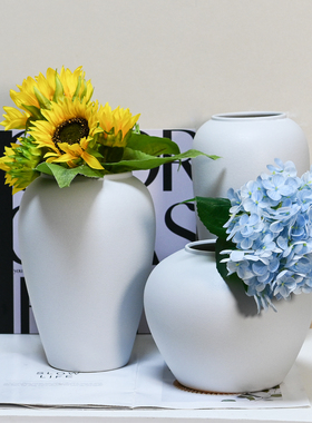 简约风高端轻奢复古景德镇陶瓷花瓶摆件高级感客厅插花艺术风大号
