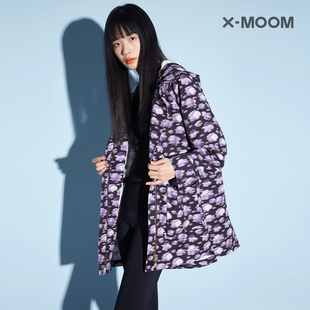 商场同款 MOOM秋季 印花中长连帽外套女潮ins女宽松 新款 数码