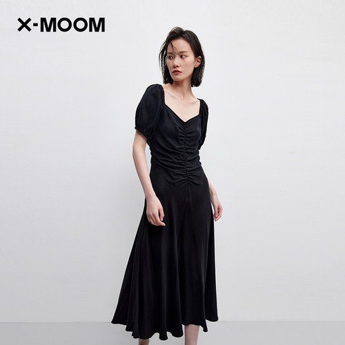 X--MOOM鱼骨纹抽褶铜氨连衣裙