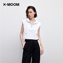 商场同款 MOOM夏季 宽肩卫衣短上衣女 新款 拉链连帽无袖