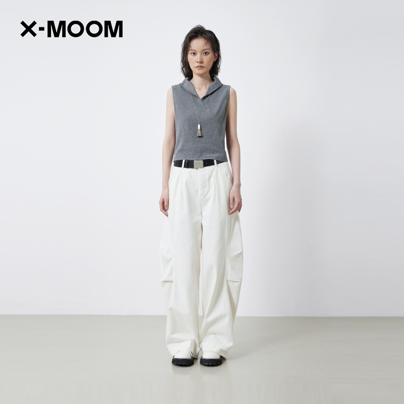 X--MOOM甜酷风翻领无袖修身T恤
