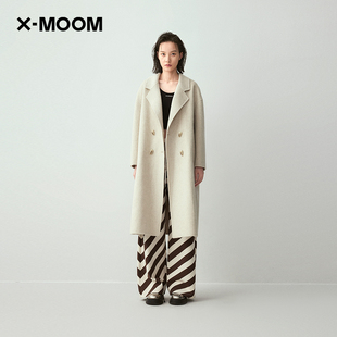 商场同款 MOOM冬季 领气质双面毛呢大衣女 新款 落肩西装