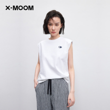 宽松简约LOGO刺绣垫肩无袖 商场同款 MOOM2023夏季 新款 T恤女