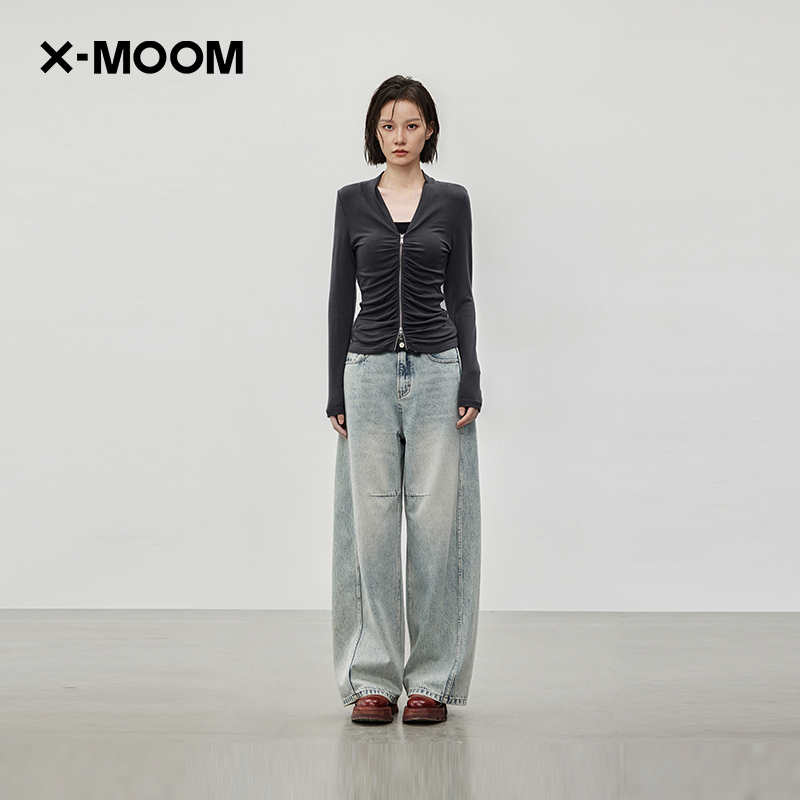 xmoom天丝羊毛双拉链V领开衫外套