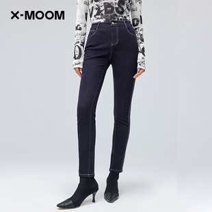 MOOM春季 新款 商场同款 撞色紧身牛仔裤 女显高显瘦小脚长裤