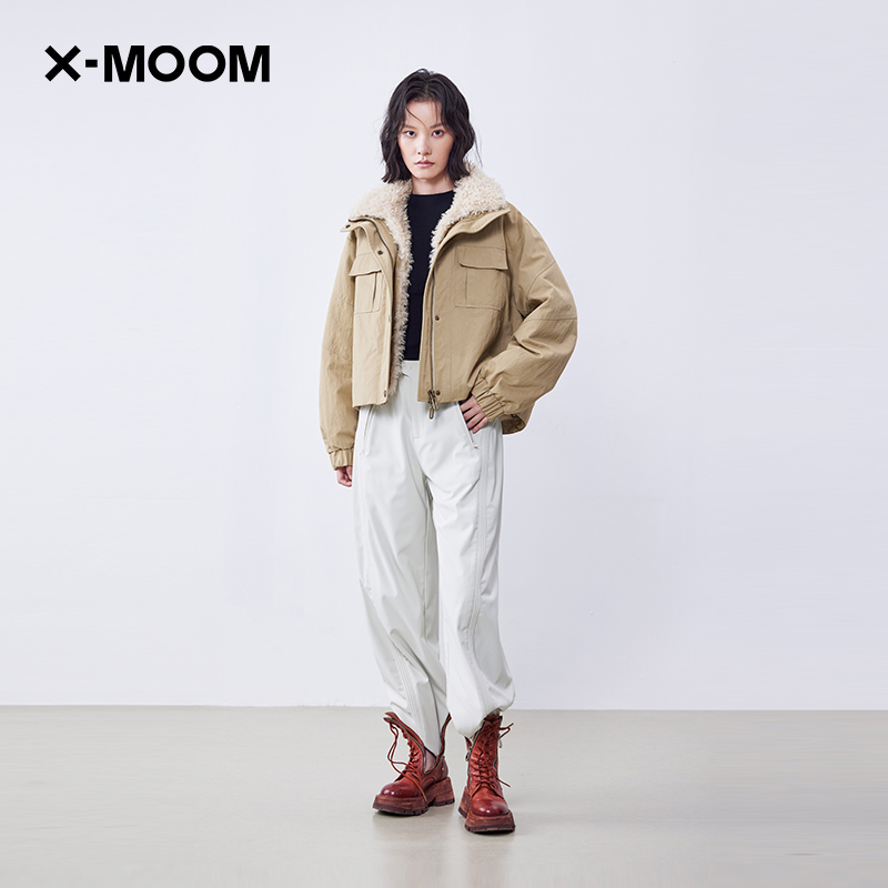 X--MOOM工装风短款毛领羽绒服