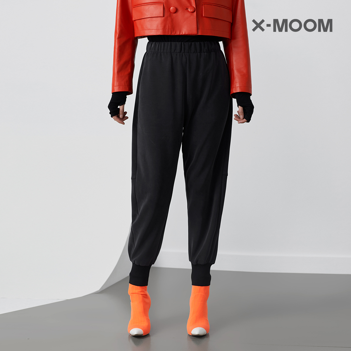 秋季新款分割线黑色收脚休闲长裤