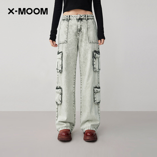 新款 女 设计感水洗工装 MOOM2024春季 商场同款 感直筒牛仔裤