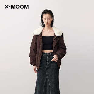新款 MOOM冬季 商场同款 复古大翻领鸭绒保暖羽绒服外套