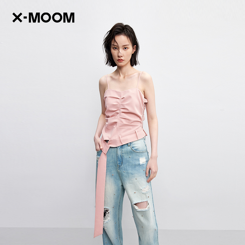 X--MOOM前胸抽褶抹胸式吊带上衣