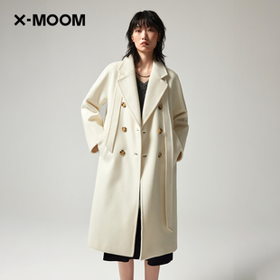 商场同款 MOOM冬季 毛呢大衣外套女 新款 绵羊毛双排扣中长款