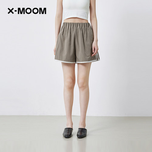 X--MOOM微皱料撞色包边休闲短裤