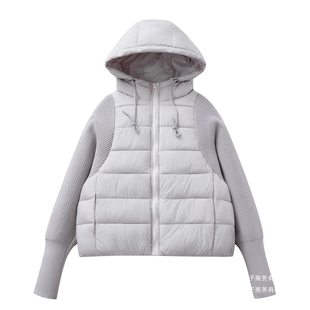 宽松冬装 轻薄针织拼接棉服女短款 假二件棉衣韩版 新款 外套 2025冬季
