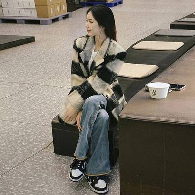 格子西装毛呢外套女2025