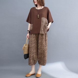 妈妈装夏装2026新款中老年女装奶奶夏款洋气短袖上衣棉麻两件套装