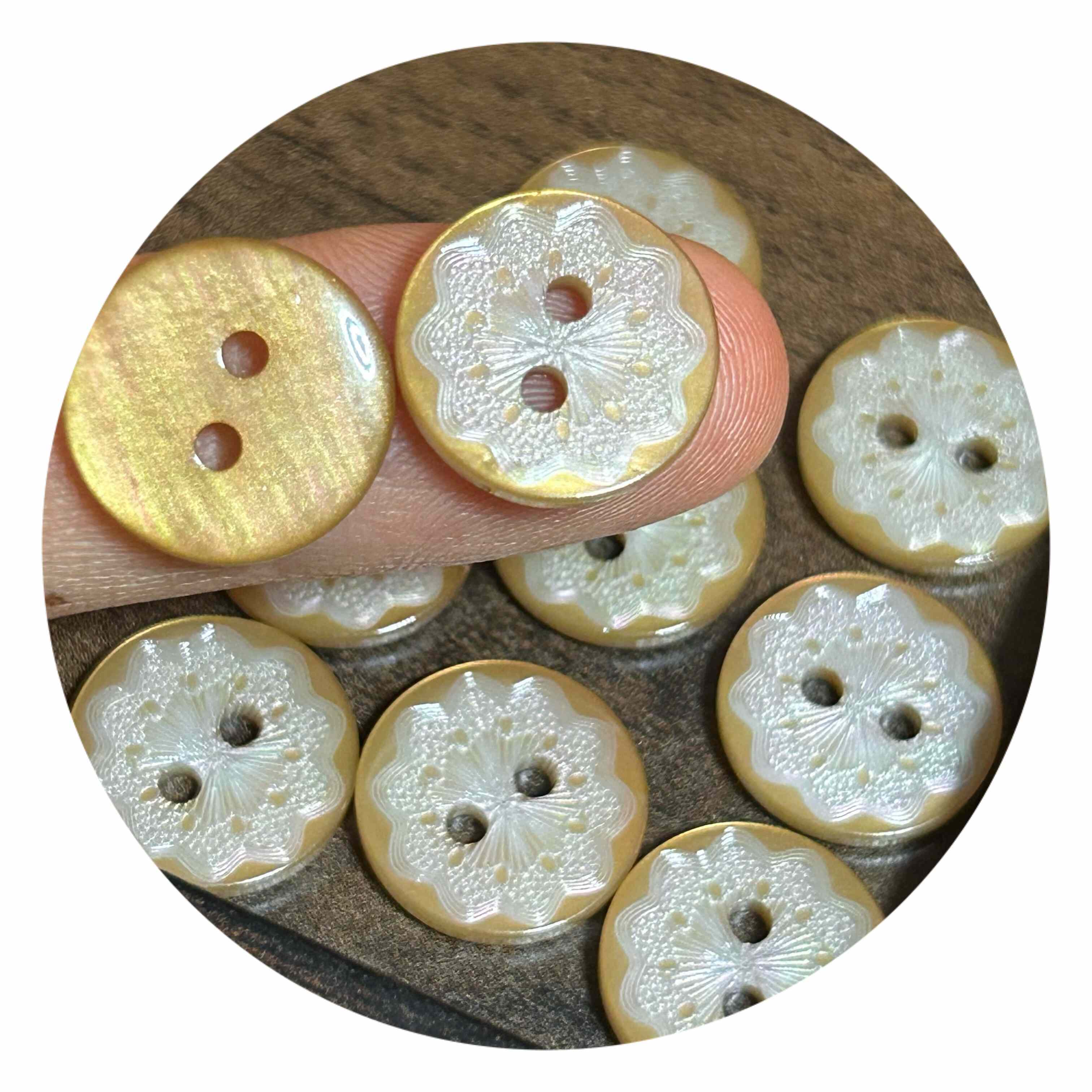 复古蕾丝花纹仿贝壳纽扣轻奢金色圆形扣衬衫连衣裙旗袍装饰扣子