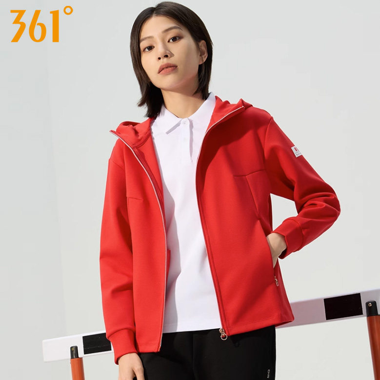 361 학위 여성 스포츠 운동복 2023 가을 새 스타일 361 후드 가디건 캐주얼 니트 자켓 트렌디 4002A
