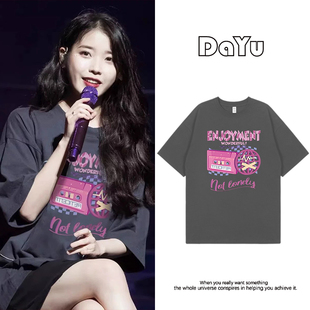IU明星同款灰色短袖t恤女2026夏季新款小众设计独特韩版宽松上衣