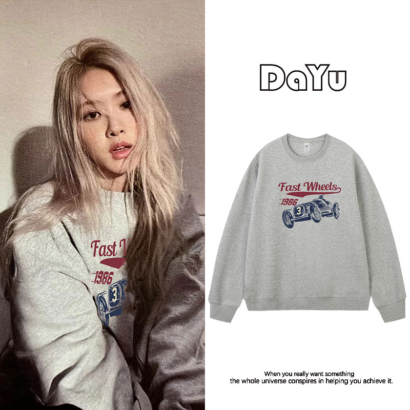 rose同款美式复古圆领卫衣女