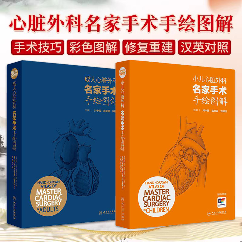 正版2本心脏外科名家手术手绘图解刘中民翁渝国成人小儿彩色手绘图谱心脏外科手绘手术图谱心脏病学血管外科麻醉科人民卫生出版社
