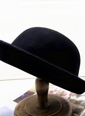 新款秋冬法式女可爱盆帽光版圆顶甜美逛街黑色羊毛呢减龄驼色礼帽