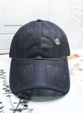 2023男女夏情侣出游加长帽檐休闲圆顶M字母黑色大头围全网棒球帽