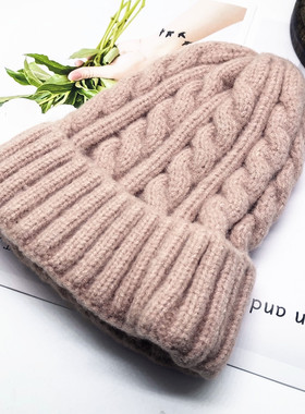 冬季韩休闲户外保暖毛线百搭包套头女生可爱麻花羊毛红白色针织帽