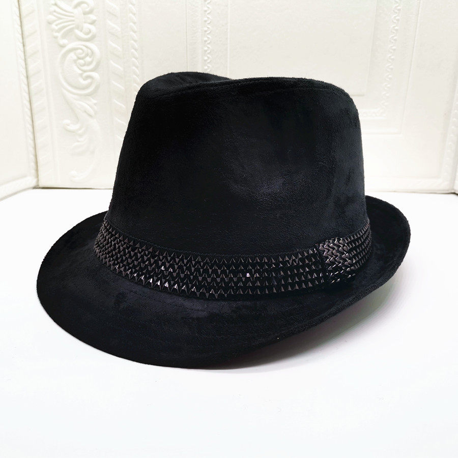 秋冬季复古男女英伦麂皮绒面料百搭休闲逛街韩版青年黑色短檐礼帽