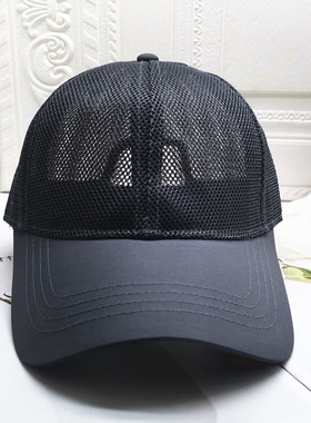 2022年春夏男女大头围速干面料加网帽出游弯檐休闲圆顶黑色棒球帽
