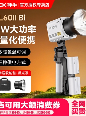 【加价送电池手柄】Godox神牛ML60II Bi补光灯70W双色温夜景人像摄影灯App控制室外便携视频拍摄直播常亮灯