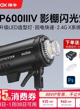 godox神牛DP600W四代闪光灯大功率800W 1000W摄影灯室内静物人像广告静物拍摄三灯套装影室闪光灯专业影棚灯