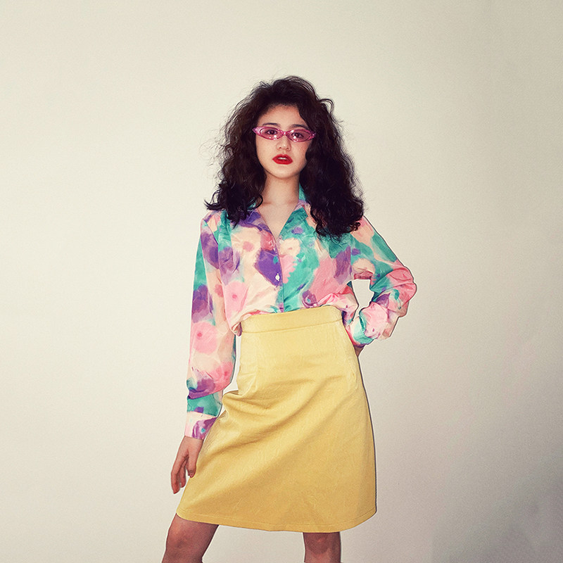 古着浮生若梦新款嫩黄色半身裙