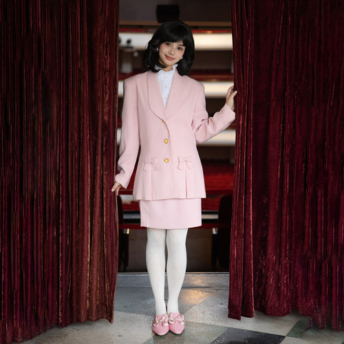 南君「绮梦」90年代复古昭和粉色甜美文艺气质优雅春秋香风套装裙