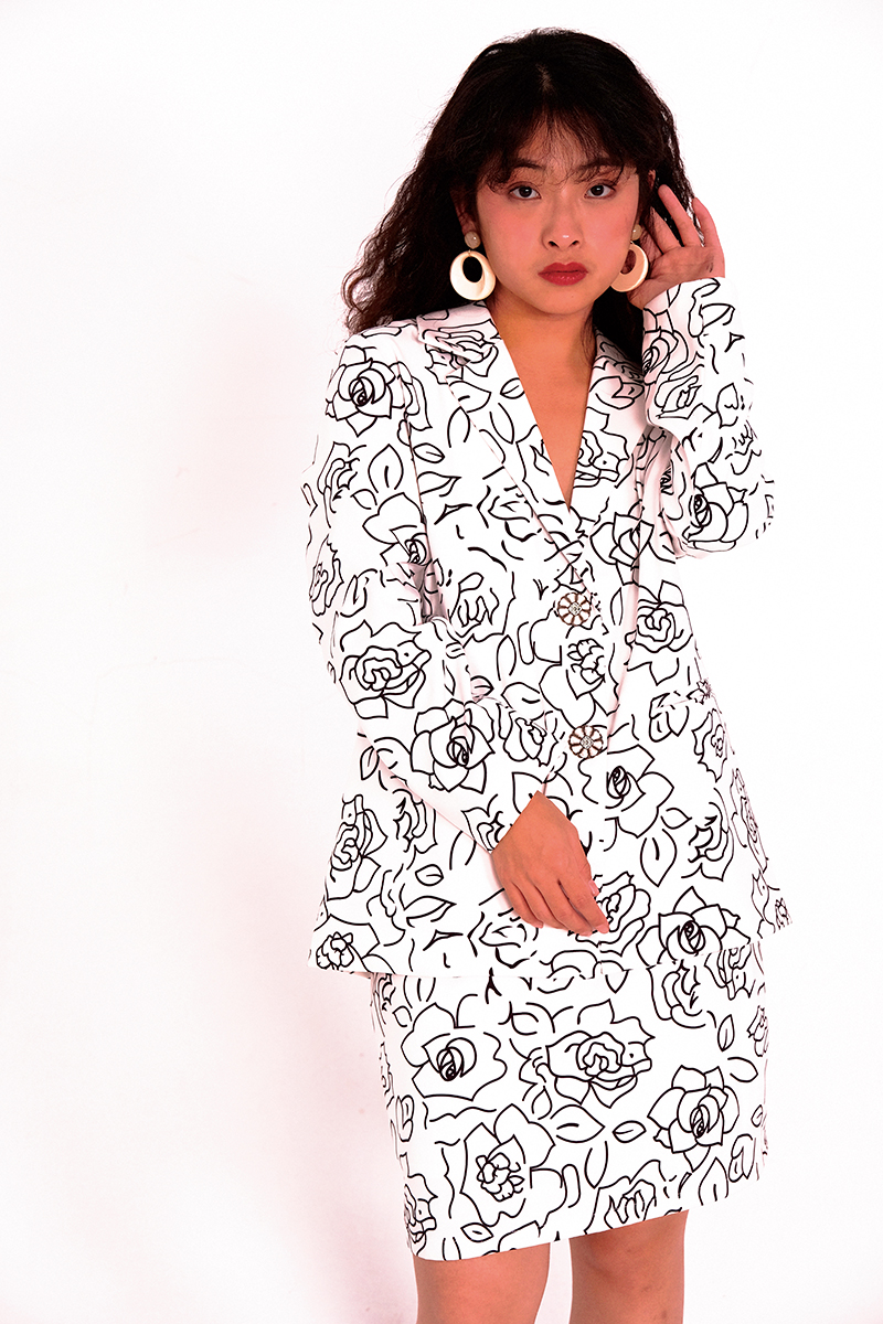 南君原创复古昭和复古手绘涂鸦花宽松花花西装