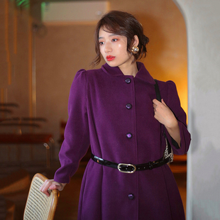 清仓处理 港风复古vintage紫色超大摆大衣长 vintage风格