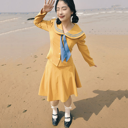 姜黄色jk制服昭和复古海军风