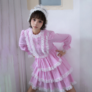 南君丨10月8日上新丨「莓果幻梦」粉白条纹蕾丝萝莉蛋糕裙