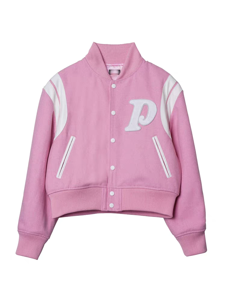 日本潮牌pameo pose两面穿毛呢棒球短款休闲外套粉红色