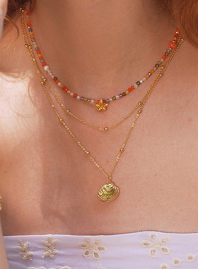 A Ray of Sunlight 度假风自由岛屿系列彩虹鸡蛋花项链多巴胺百搭